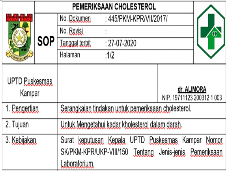 SOP Labor - Pemeriksaan Cholesterol